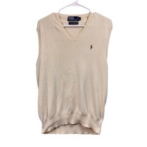 Vintage Polo Ralph Lauren Size Large Knit 100% PIMA Cotton Sweater Vest Ivory